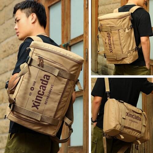 M489 New Canvas Backpack Large Travel Laptop Backpack Vintage Rucksack Convertible Shoulder Laptop Bag Hiking Daypacks, Khaki