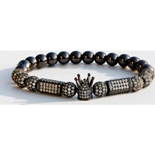 Trendy Pave CZ Crown Ball Bracelet For Men Charm Fashion Luxury Copper Bracelet Women Pulseira Erkek Bileklik