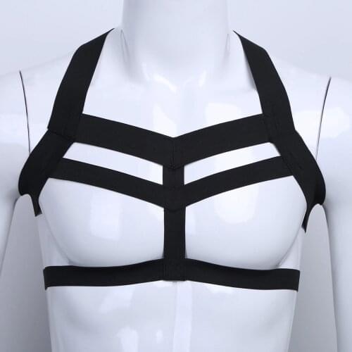 Men Body Chest Harness Lingerie Sexy Hollow Out Restraints Belt Wide Muscle Strap Costume Nightclub Cosplay Pole Dance Crop Top