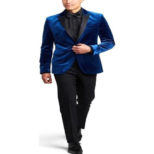2 Pieces Mens Velvet Suit Slim Fit Royal Blue Costume Tuxedos Suit Groomsman Mens Wedding Suits Bridegroom Men clothes