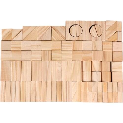 Wooden Building Block Set,100 PCS Wood Castle Blocks Kit, Natural Wooden Stacking Cubes, Educational Montessori Toy for Age 3