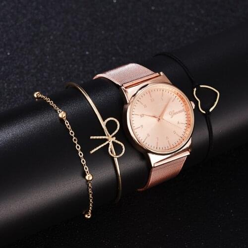 4pcs Set Women Bracelet Watches Simple Wrist Watch Luxury Clock For Women Quartz Ladies Bracelet Watch Gifts Relogio mujer