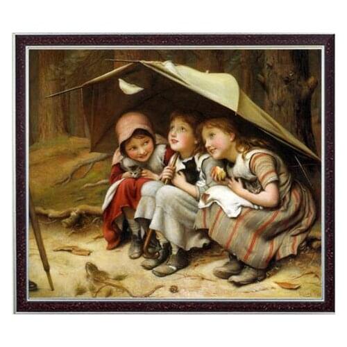 Cross Stitch Kits 14CT Unprinted Crafts Three Cute Girls Child Embroidered Handmade Arts Quality Counted Set Wall Home Decor