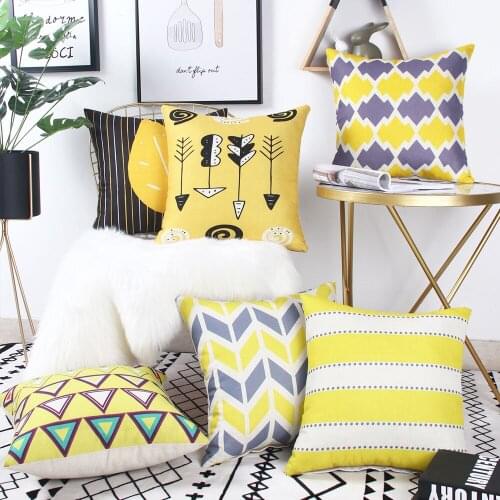 Zeroomade Yellow Cartoon Geometric Cushion Covers Cheap Cotton Linen Home Decorative Throw Pillowcases For Bed Car Sofa Room