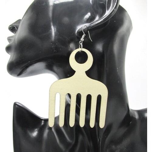 Unfinished Afro Pick Wood Earrings