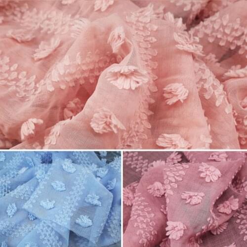 Lovely 3D Jacquard Dots Organza Tulle Fabric Imitation Linen Fabric For Summer Dress,Blouse, Black,White,Pink,Blue,by the meter