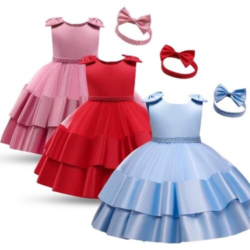 0-2 Years Children Dress Bow Birthday Party Solid Vestidos First Communion Baptism Christening Princess Gown For Baby Girls