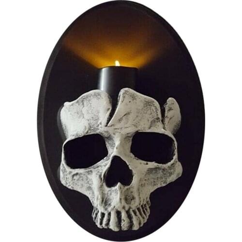 Skull Candlestick Holder Halloween Haunted House Decoration Home Resin Skeleton Wall Hanging Candle Holder Decor