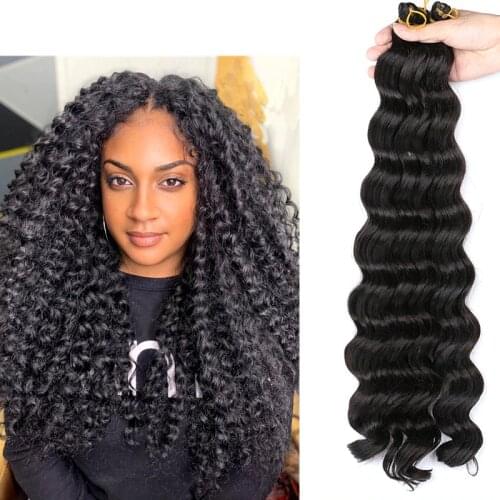 Full Star 20" Deep Wave Bulk Crochet Braids Synthetic Hair Braiding Hair Black Ombre Brown Pink Gray Green Purple Blue Style