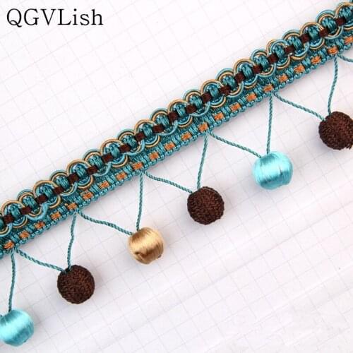 QGVLish 12M/lot Wood Cross Beads Curtain Lace Trim Belts DIY Sewing Sofa Stage Lamp Curtain Accessories Lace Ribbon Tassel Fring