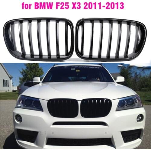 Front Kidney Grilles Glossy Black for BMW X3 F25 2011 2012 2013 Replacement Racing Front Bumper Grilles