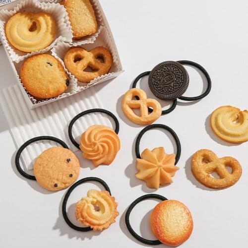 Simulation Cookie Food Scrunchies Cookies Hair Ring Elastic Rubber Bands Hair Rope For Baby Girls Cute Funny Hair Accessories