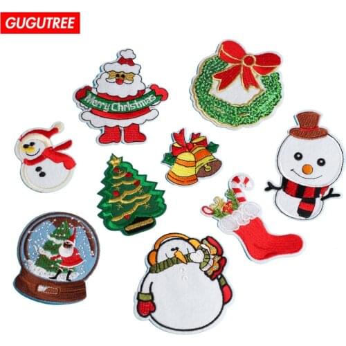 GUGUTREE embroidery Christmas patches snowman patches badges applique patches for clothing ZK-7