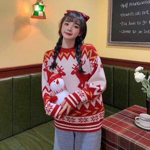 Christmas Elk Sweater Women 2020 Autumn And Winter New Korean Version Of The Loose Wild Student Cute Retro Red Pullover Sweater