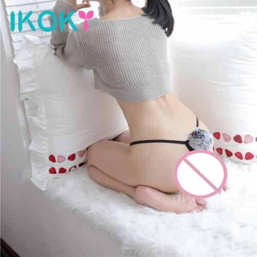 Sexy Lingerie For Women Sex Underwear T-back Underpants G String Cotton Thong With Rabbit Fur Ball Erotic Panties Exotic Apparel