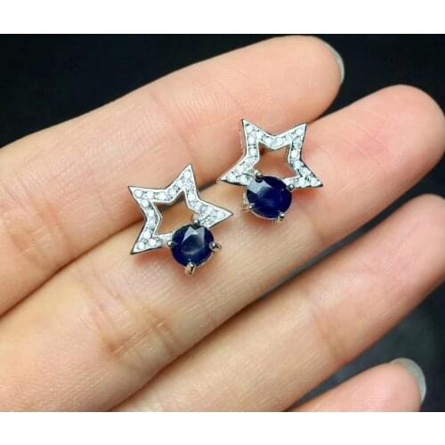 Natural red tourmaline Elegant earrings star stud earrings 925 silver natural blue sapphire earrings women fashion gift jewelry