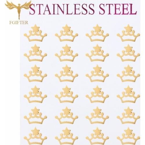 FGifter 12 Pairs/lot Gold Crown Earrings for Girls Women Gold Color Stainless Steel Jewelry Christmas Girls