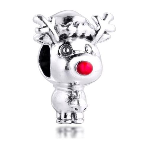 GPY Red Nose Reindeer Winter Charms 925 Original Fit Pandora Bracelet Sterling Silver Beads for Jewelry Making DIY Women