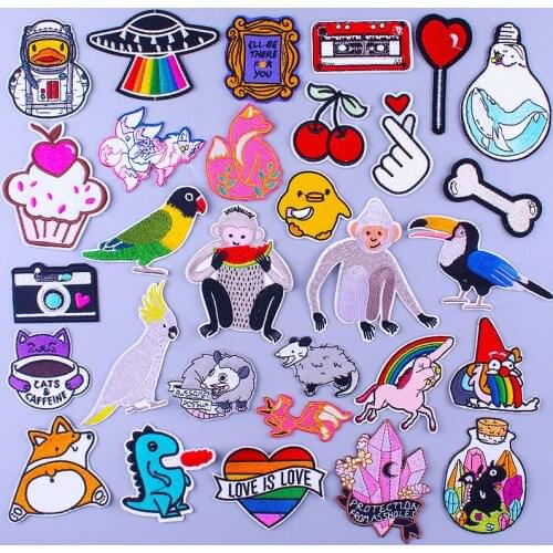 Cute Animal Patches For Clothing Duck Monkey Unicorn Stickers Cartoon Applique Stripe Embroidery Patch On Jacket Iron On Parches