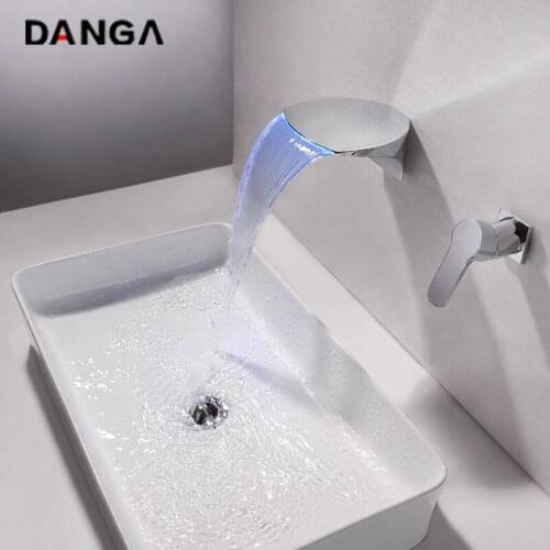 Bathtub Faucet Bathroom Waterfall Basin Faucets LED Temperature Control Luminous Simple Faucet Concealed Brass Bath Mixer