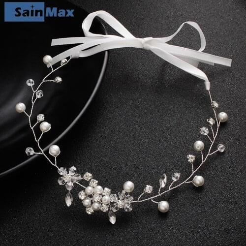 Sainmax Wedding Headwear for Bridal Handmade Headband with Pearl Wedding Accessories