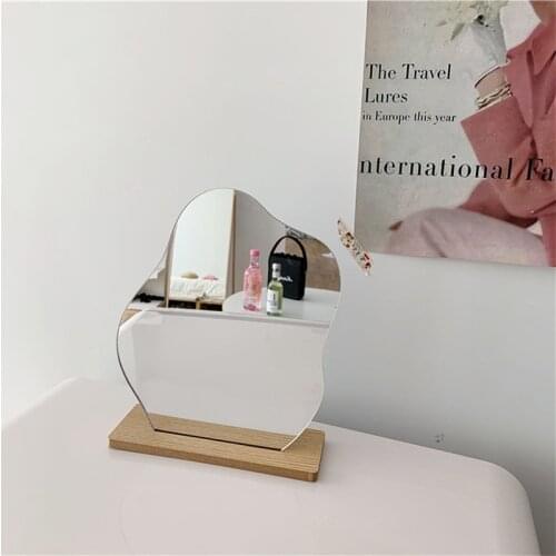 Dressing Irregular Makeup Mirror Ins Star shape Acrylic Lens w/ Wooden Base Standing Mirror For Women Decorative Gift