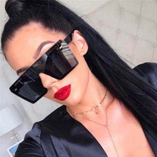 Vintage Oversized Square Rimless Sunglasses Women Luxury Brand Fashion Flat Top Siamese Gradient Pink Sun Glasses UV400 Shades