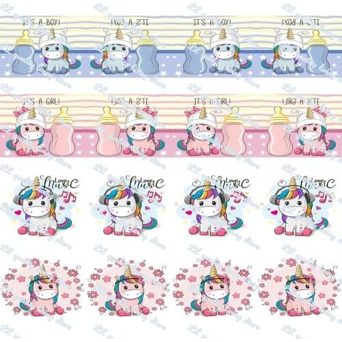 WL 5/8'16mm 50 Yards Cartoon Unicorn Print Grosgrain Ribbon Gift Packaging Bowknot Party Decoration Craft Supplies Wholesale