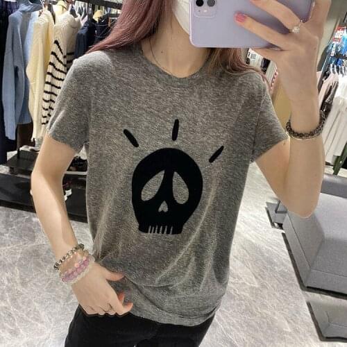Women T-shirt O-neck Skulls Printed Short Sleeve Female Tops 2021 Summer New