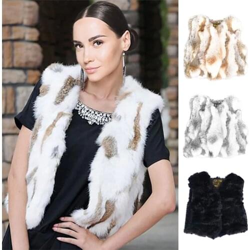 Ethel Anderson Real Rabbit Fur Gilet Cute Short Vest Waistcoats V-Neck Design