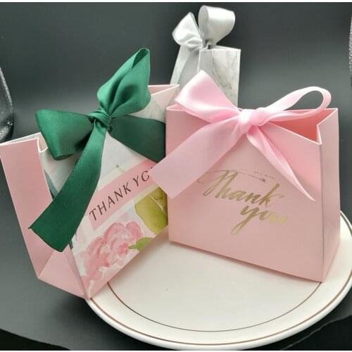 10Pcs Pink Printing Souvenir Packaging Wedding Candy Box Candy Bag Box Little Jewelry Packing Decoration Christmas Party Supplie