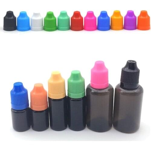 100pcs 5ml 10ml 15ml 30ml Empty PE Black Plastic Bottle Squeeze Juice Eye Dropper Vail With Childproof Cap