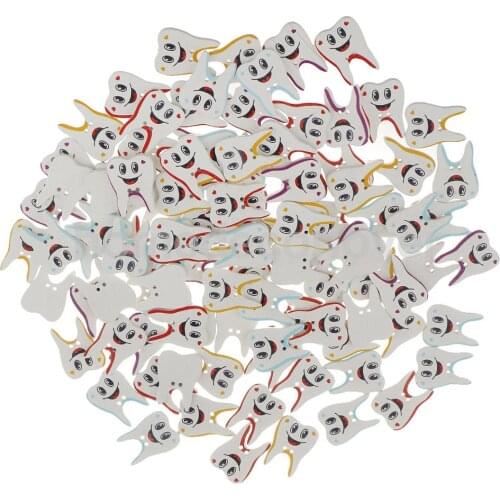 100pcs Multicolor Tooth Shape 2-holes Wooden Buttons for Scrapbooking Sewing Kids Crafts DIY