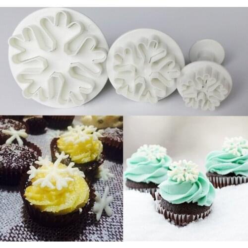 3pcs/set Snowflake Fondant Cake Decorating Cutter Plunger Mold Cookies Cutter Mould Baking Accessories