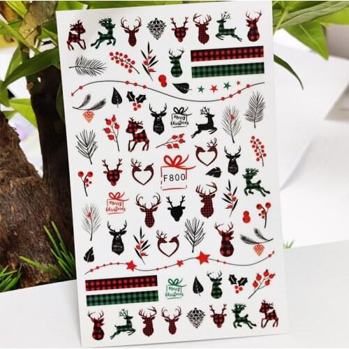3D Nail Stickers Christmas Deer Stripe Grass Stickers for Nails Autumn Design Stickers for Manicure Decal Nail Art Decoration
