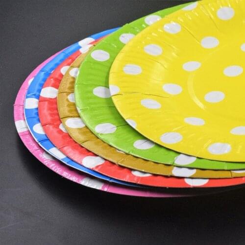 5 Pcs/set Polka Dot Round Paper Plates Disposable Tableware For Birthday Party Wedding Supplies