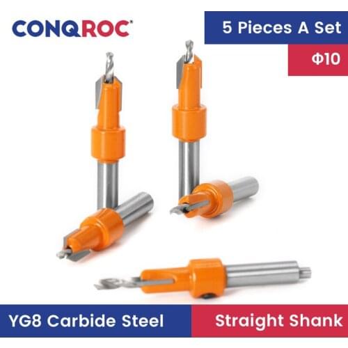 5 Pieces YG8 Carbide Steel Countersink Drill Bits Set Tapered Hole Drill Cutting Diameter 10mm for Wood Screws