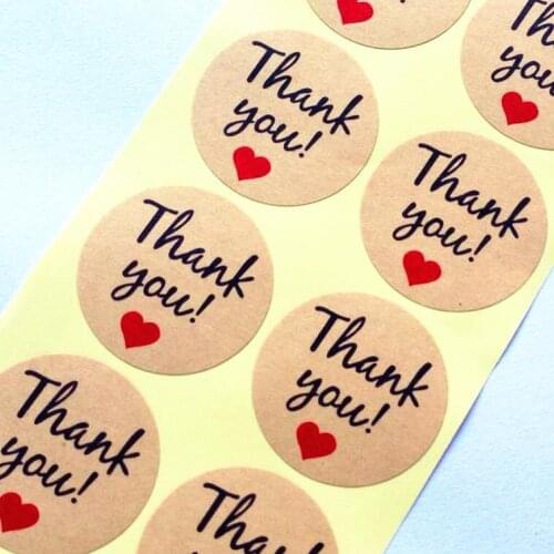 500pcs/lot "Thank you" Heart Round Kraft paper Seal sticker For handmade products Handmade with Love stickers lable Wholesale