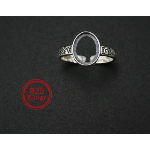 8x10MM Vintage Style Antiqued Solid 925 Sterling Silver Oval Bezel Adjustable Ring Settings for Cabochon Stone 1223105