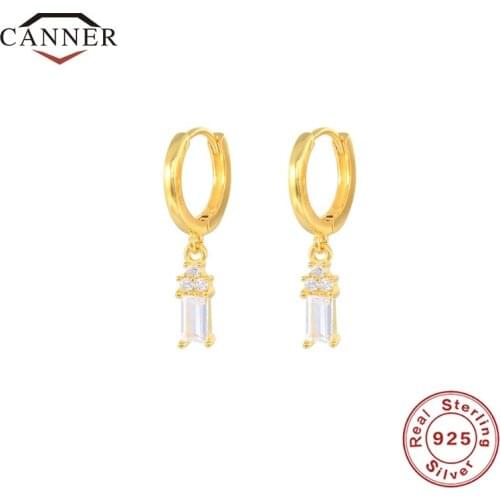 CANNER 925 Sterling Silver Rectangle Zircon Pendant Fashion Earring for Women Piercing Drop Earring Jewelry Pendientes Brincos