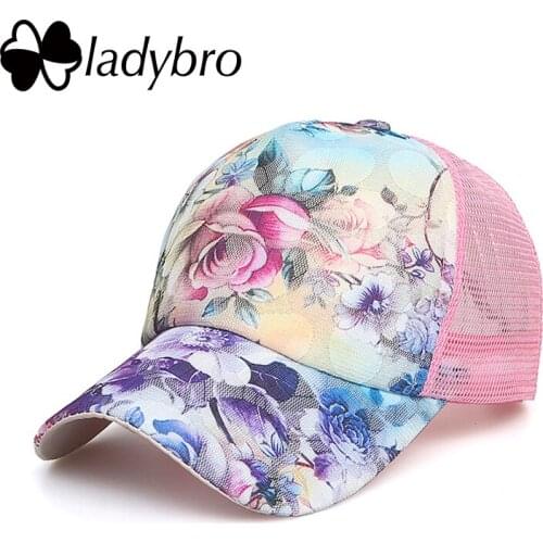 Ladybro Brand Women Hat Cap Female Casual Lace Net Cap Trucker Hat Snapback Female Mesh Hat Summer Flower Black Cap Bone