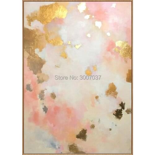 Big 100% hand-painted gold and pink abstract oil painting modern wall art living room no frame picture home decoration painting