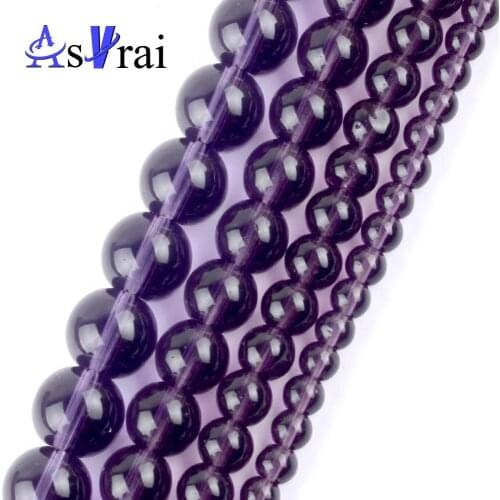 Natural Purple Crystal Glass Beads Spacer Beads for Jewelry Making 4mm-12mm Round Beads Diy Bracelets Jewellery Accessory 15"