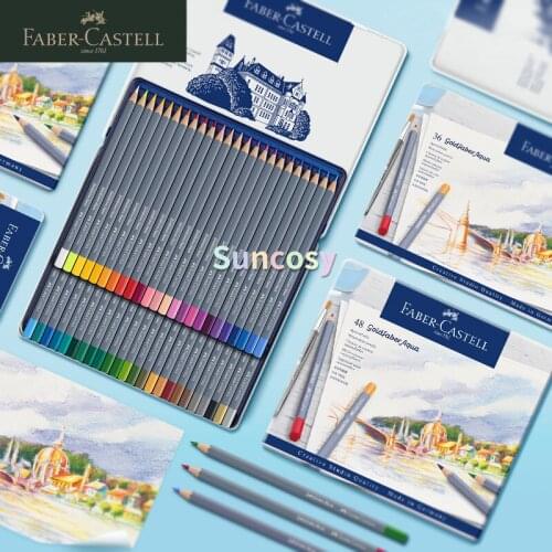 Faber Castell Goldfaber Aqua Water Soluble Colored Pencil Blue Box 12 24/ 36 48 Colors Professional Lapis De Cor Supplies