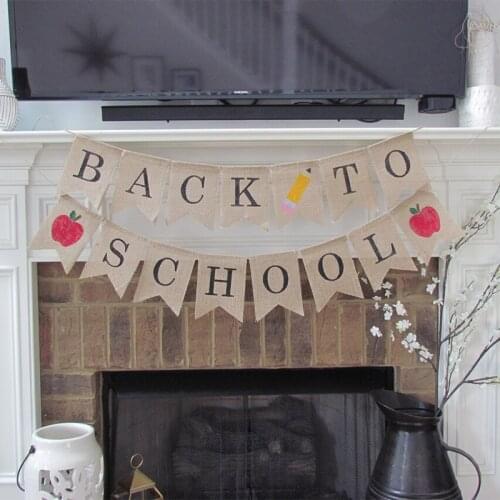 Back to School burlap Banner 1st First Day of School Welcome kindergarten primary Classroom decoration sign backdrop Photo props