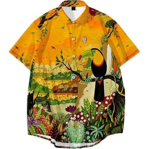 Bird crane animal Hawaiian Shirt Men 2020 Summer Short Sleeve Beach Wear Casual Button Down Vacation Clothing Chemise Homme