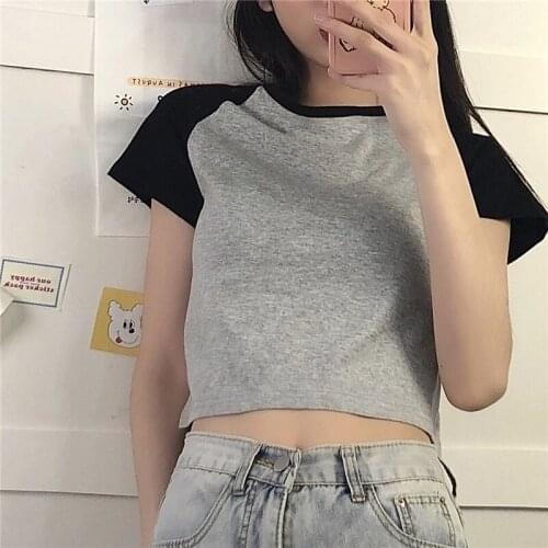 Harteen Spring Autumn Cotton T Shirt Women Basic Sold Short Sleeve Femme Top Vintage All Match Tshirts Camisetas De Mujer