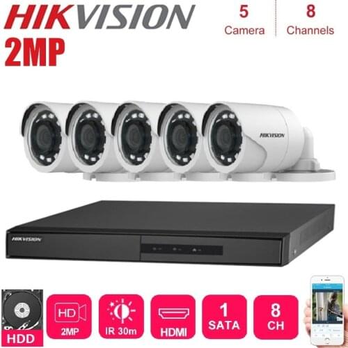 Hikvision 5Pcs Outdoor 2MP 4 In 1 Hd Nachtzicht Camera Met 8 Kanalen Surveillance Network Dvr Cctv Security systeem Kits