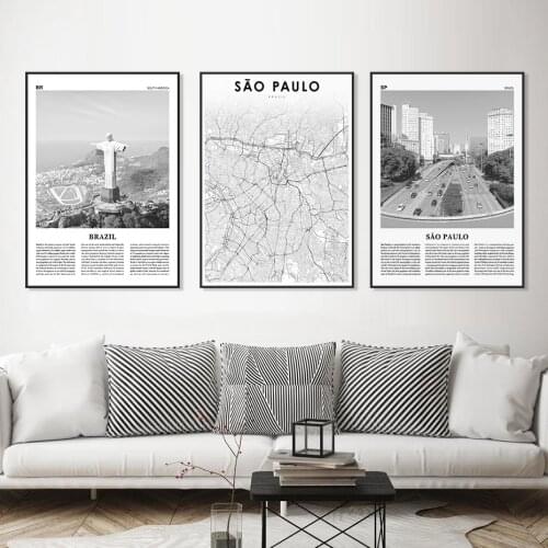 City Map Sao Paulo Brazil Cristo Redentor Modern Poster Canvas Painting Wall Art Print Picture Living Room Interior Home Decor