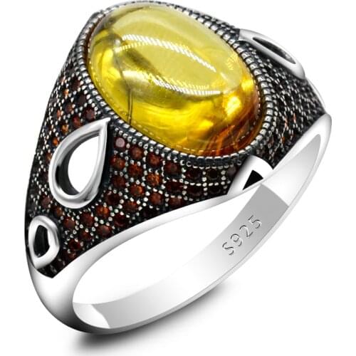 925 Sterling Silver Ring for Men Real Zircon Stone Jewelry Fashion Vintage Gift Onyx Gemstone Mens Rings All Size For women Gift